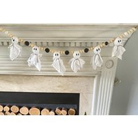 Ghost Garland Fabric Ghosts & Wooden Beads - Halloween Decor | Etsy (US)