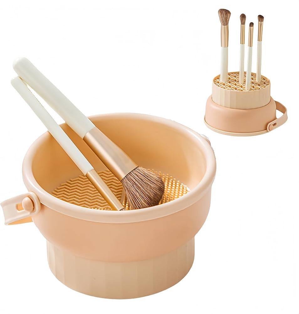 3 in 1 Silicone Makeup Brush Cleaner Bowl, Make up Brush Cleaner Mat with Makeup Brush Drying Hol... | Amazon (US)