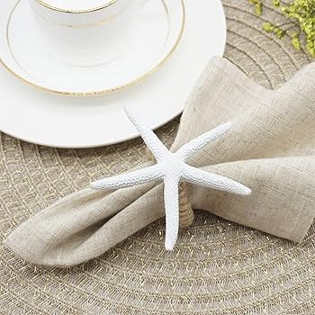 Handmade Starfish Napkin Rings Set of 6, White Faux Sea Star Napkin Ring Holder for Crafts, Weddi... | Amazon (US)