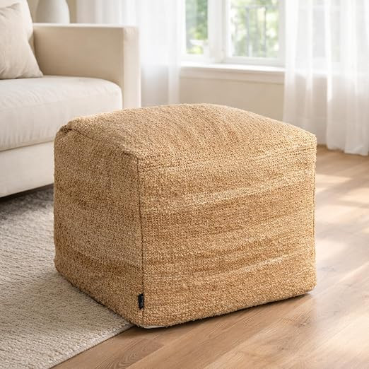 Unstuffed Pouf Ottoman Cover, Beige, 16.5x16.5x12.9 Inches | DIY Fillable Floor Pouf with Storage... | Amazon (US)