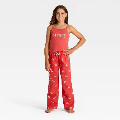 Girls' 2pc Merry Bows Christmas Tank Top and Pants Pajama Set - Red | Target