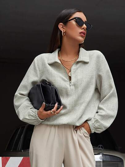 Half Zip Solid Top | SHEIN