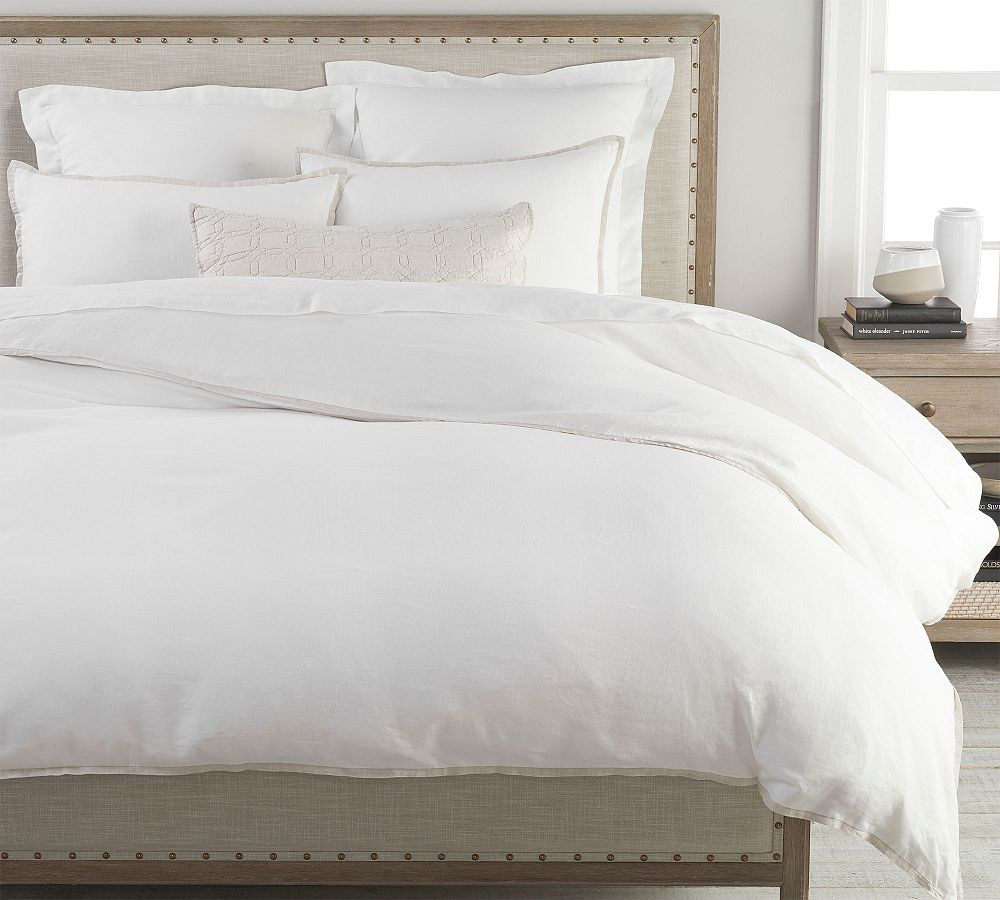 Belgian Flax Linen Contrast Flange Duvet Cover | Pottery Barn (US)