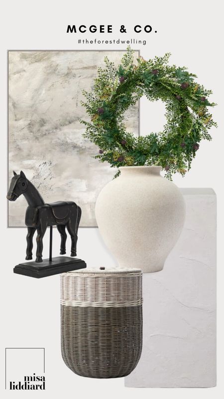 Linking some gorgeous decor pieces from McGee & Co. The Cannon basket is 20” tall. The equestrian pedestal object is actually made of wood and finished in weathered black, this wood look great styled on a desk or console table.

#LTKHome #LTKStyleTip