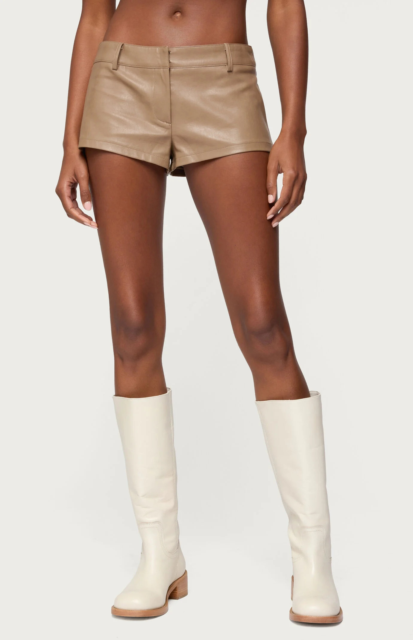 Edikted Women's Melaney Faux Leather Micro Shorts in Brown - Size Medium | PacSun