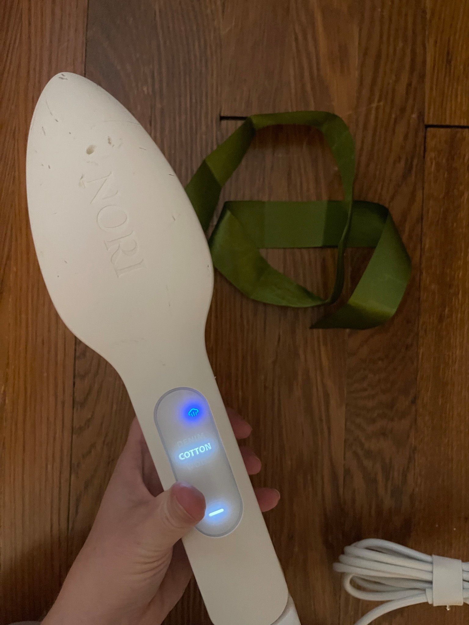 Using my Nori steamer to straighten ribbon 

Hand held steamer iron 