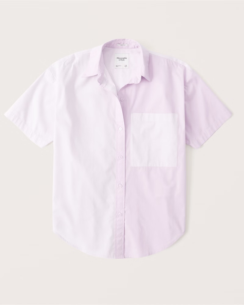 Oversized Short-Sleeve Poplin Button-Up Shirt | Abercrombie & Fitch (US)