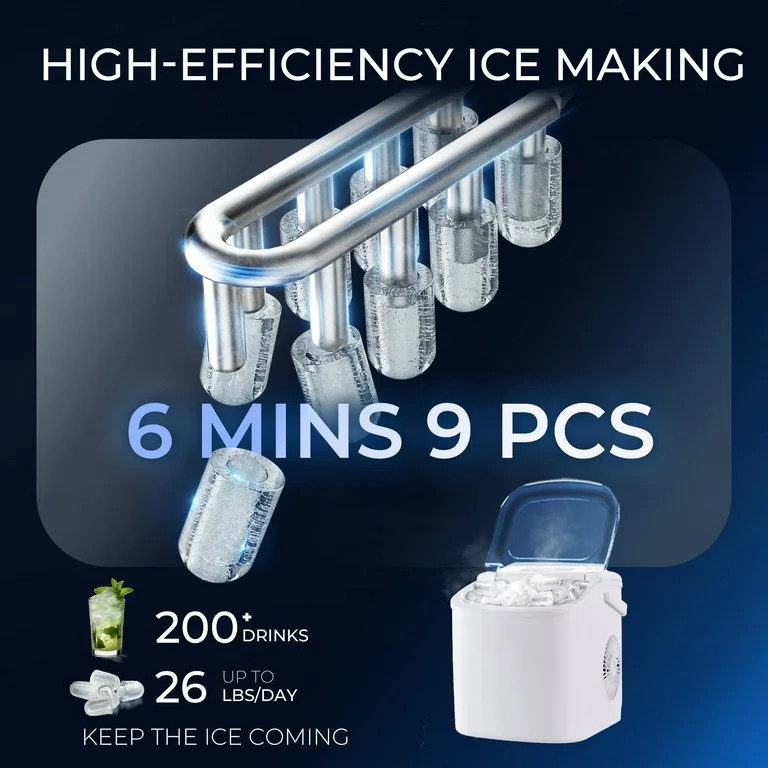 Simzlife 26 lbs/24H Countertop Ice Maker Machine, 9 Bullet-Shaped Ice in 6 Min, Auto-Cleaning | Walmart (US)