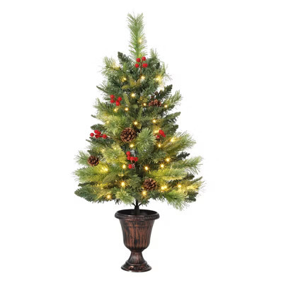 Artificial Mini Christmas Tree, Tabletop Christmas Tree with Pine Cone & Red Berry for Home Office, Indoor and Outdoor Holiday Decor, 3 FT | Target