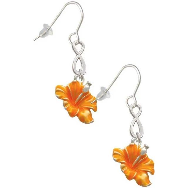 Delight Jewelry Silvertone Hot Orange Hibiscus Flower Silver tone Infinity French Earrings | Walmart (US)