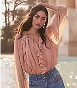 Chiffon Ruffle Tie Cuff Blouse | LOFT