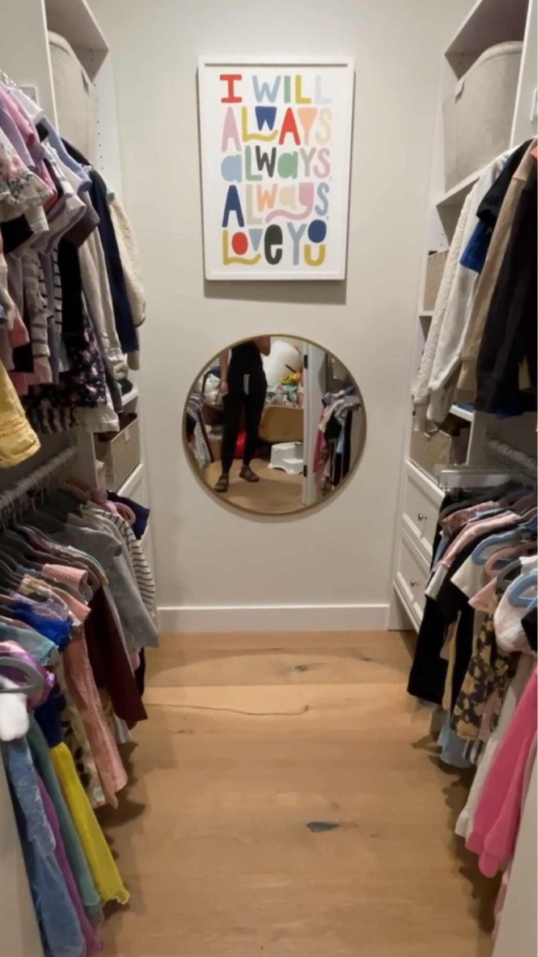 Shared kids closet - organized closet using these closetmaid items, kids room art and mirror linked too!

#LTKHome #LTKFamily #LTKKids