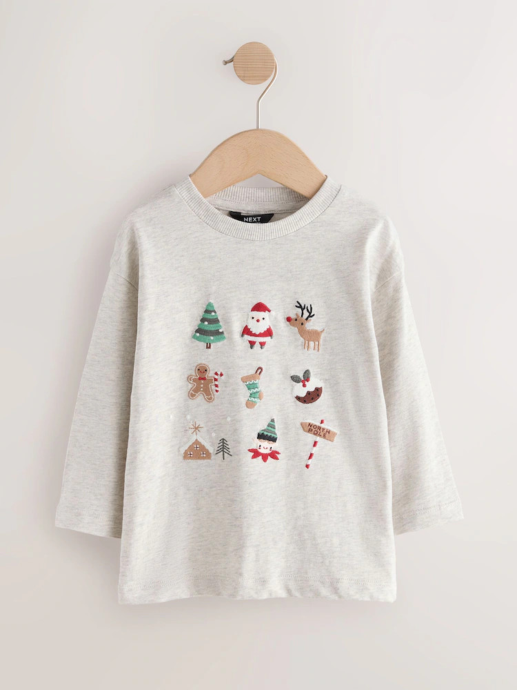 Cream Embroidered Long Sleeve Christmas T-Shirt (3mths-7yrs) | Next US