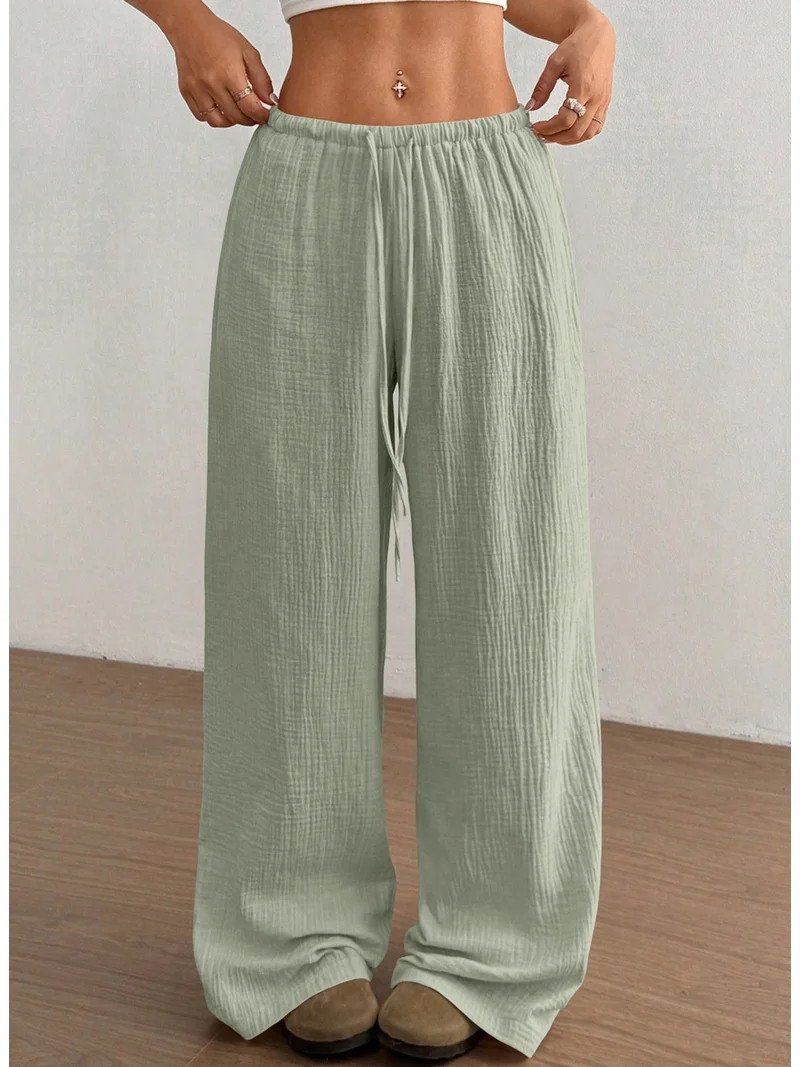 DOKOTOO Palazzo Pants for Women Wide Leg Elastic Waist Linen Pants Casual Loose Lounge Beach Trou... | Walmart (US)