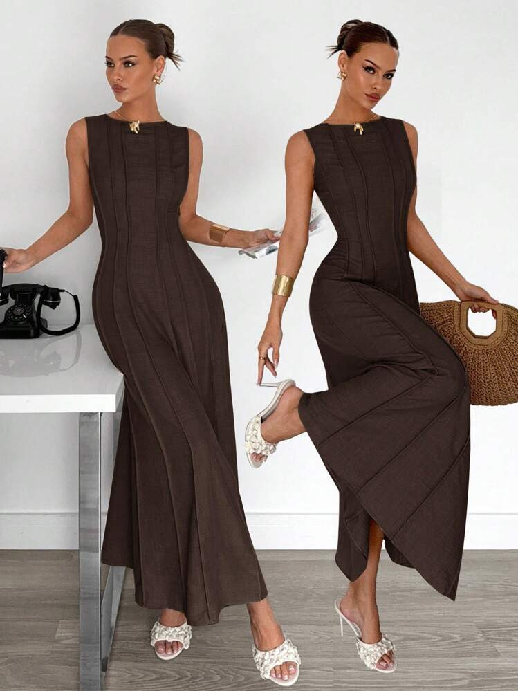 Siren Gaze Summer New Pleated Sleeveless A-Line Dress,Elegant Dresses For Women, | SHEIN