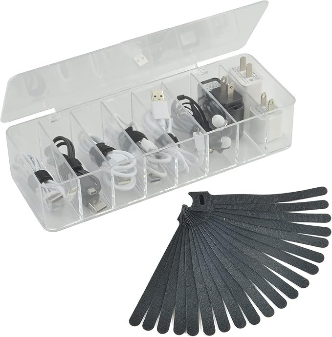 Electronics Organizer 8 Sections Clear Acrylic Cable Storage Bin Box Cord Holder with 20 PCS Reus... | Amazon (US)