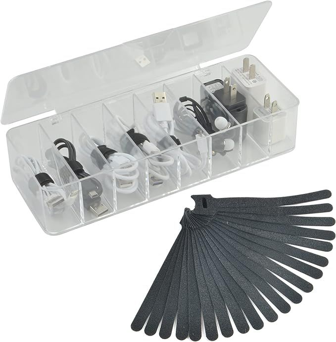 Electronics Organizer 8 Sections Clear Acrylic Cable Storage Bin Box Cord Holder with 20 PCS Reus... | Amazon (US)