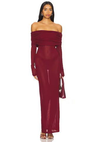 superdown Chantal Sheer Gown in Burgundy from Revolve.com | Revolve Clothing (Global)