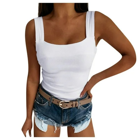 Alrise Women Tank Tops Vest Crop Camisole Blouse Top T Shirt Sleeveless Plain White Tanks XL | Walmart (US)