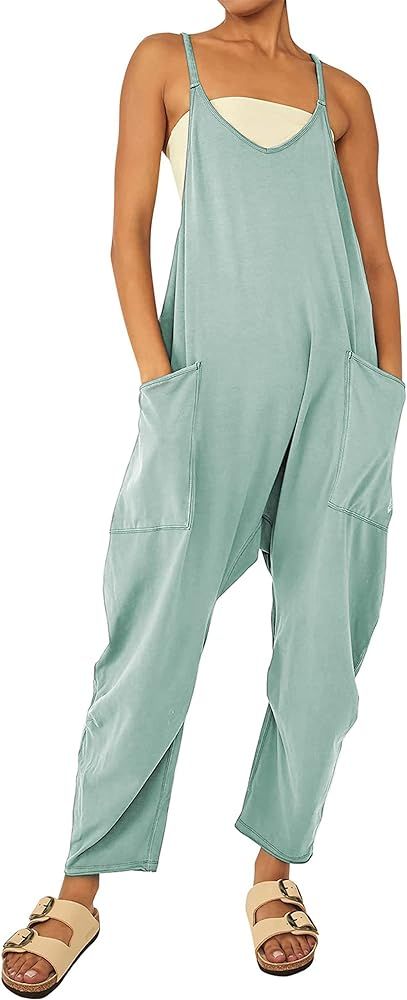 Aedceal Women's Loose V Neck Sleeveless Jumpsuits Adjustable Straps Harem Long Pants Overalls wit... | Amazon (US)
