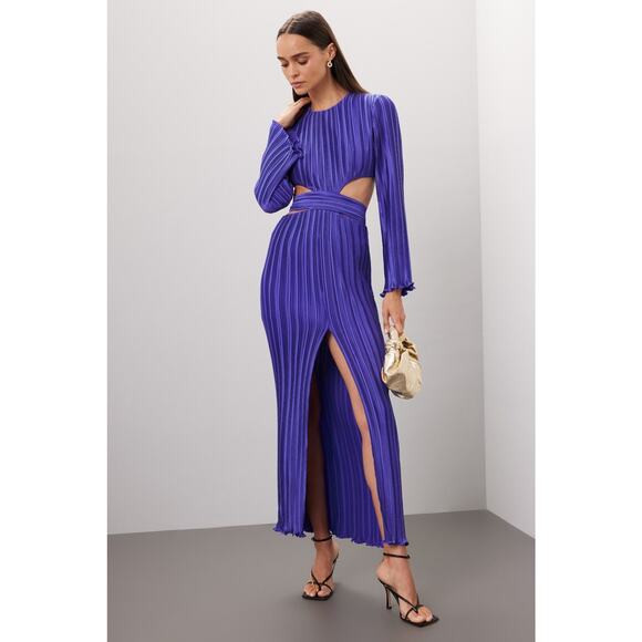 AIIFOS Phillipa Purple Satin Midsection Cutouts Pleated Front Slit Dress Gown 6 | Poshmark
