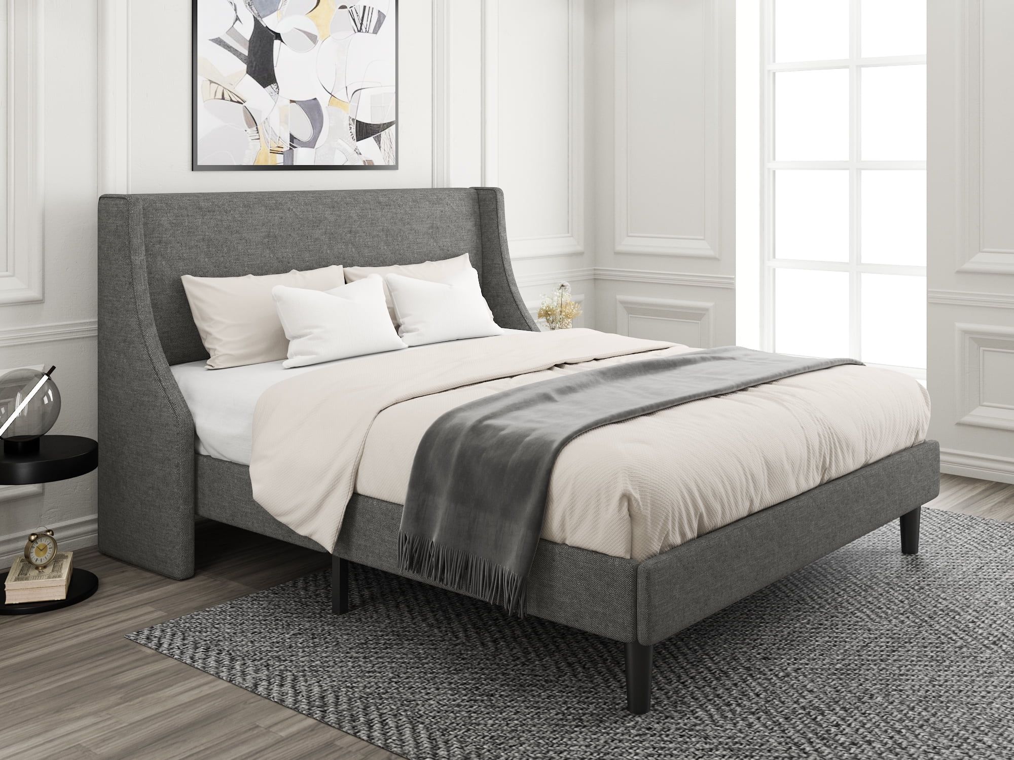 Amolife Full Size Modern Platform Upholstered Bed Frame with Deluxe Wingback,Light Grey - Walmart... | Walmart (US)