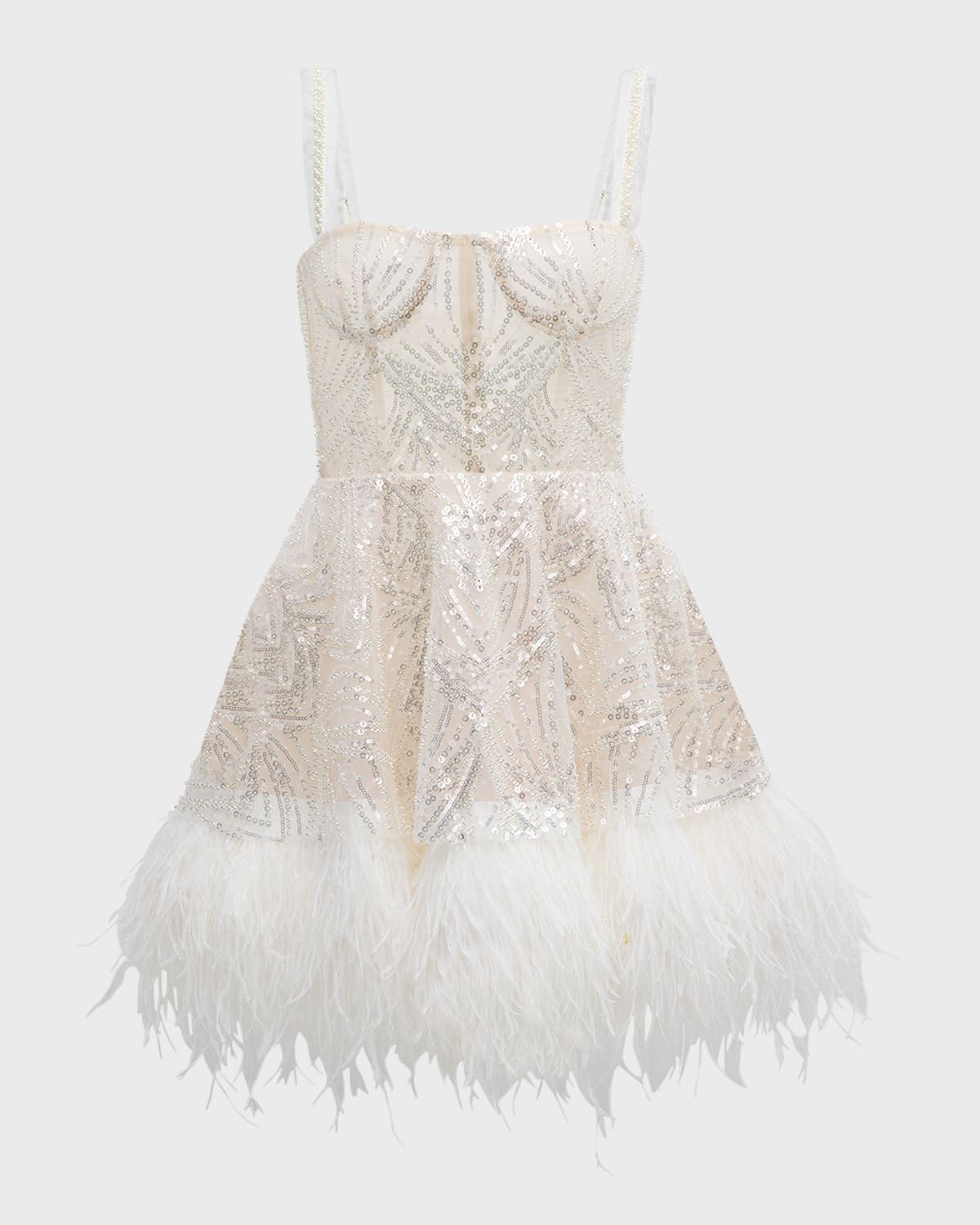 Mademoiselle Beaded Feather-Trim Mini Dress | Neiman Marcus