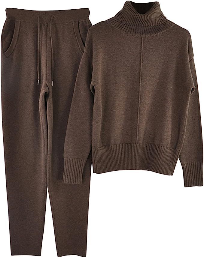 Taovk Sweater Suits Woolen Cashmere High Collar Pocket Soft Autumn Winter | Amazon (US)
