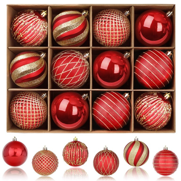 SHareconn 80MM/3.15 Inch 12PCS Christmas Balls Ornaments, Colored Shatterproof Plastic Decorative... | Walmart (US)