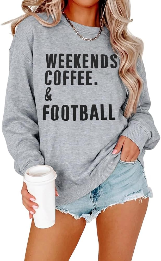 Football Game Day Sweatshirts Women Weekends Coffee and Football Pullover | Amazon (US)