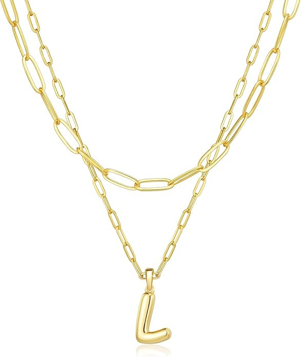 adoyi Gold Necklace for Women Layered Bubble Heart Letter Initial Necklaces for Women Trendy Jewe... | Amazon (US)
