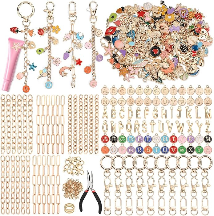 500Pcs Charms Lip Gloss Keychain Making Kit, DIY Craft Supplies with Charms, Key Chain Hooks, Jum... | Amazon (US)