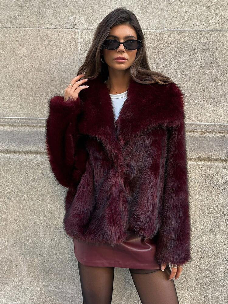 Aloruh Women's Elegant Faux Fur Coat In Fall/Winter,New Year Clothes,Christmas Women's Clothing,W... | SHEIN