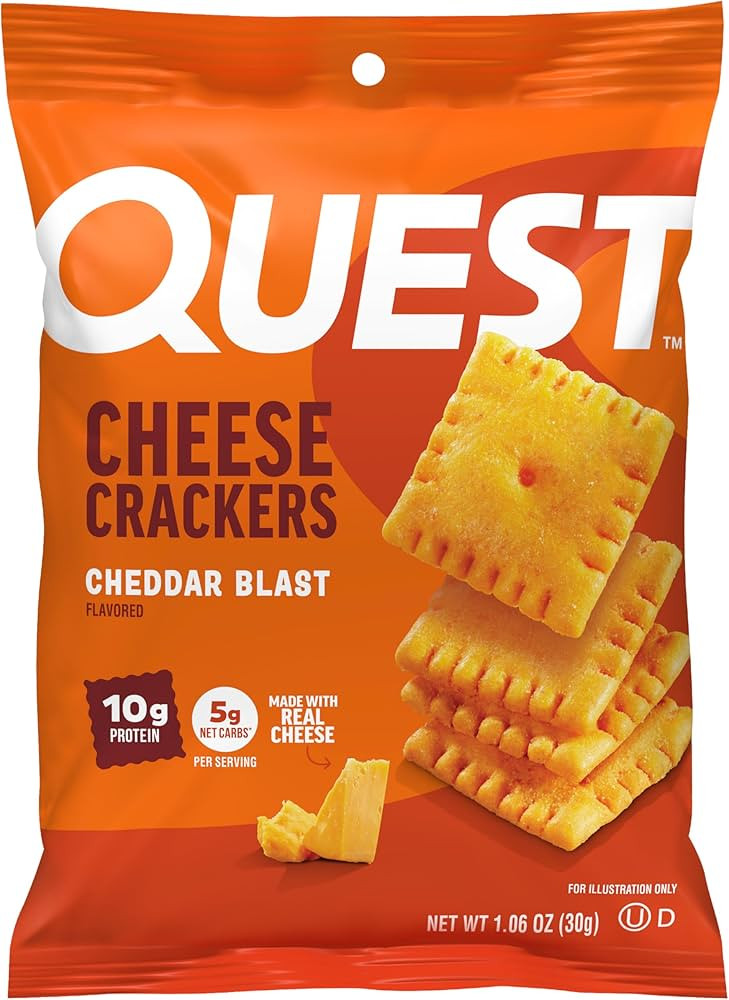 Quest Nutrition Cheese Crackers, Cheddar Blast, 10g Protein, 5g Net Carbs, 1g Sugar, Made with Re... | Amazon (US)