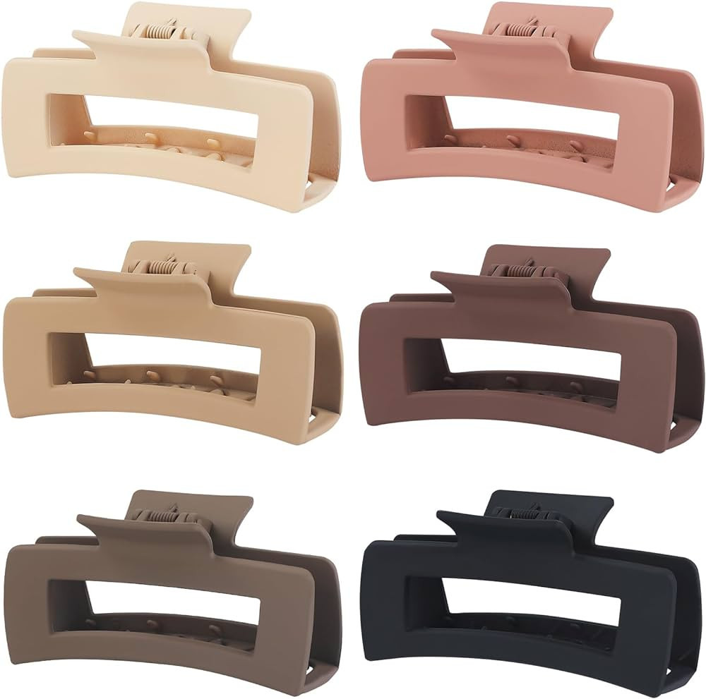 Sisiaipu 4 Inch Big Hair Claw Clips 6 Pcs Large Claw Clips for Thick Hair Square Hair Clips for W... | Amazon (US)