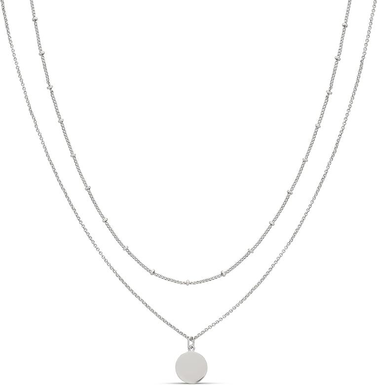 Amazon Essentials Polished Disc and Beaded Chain 2 Row Layer Necklace | Amazon (US)