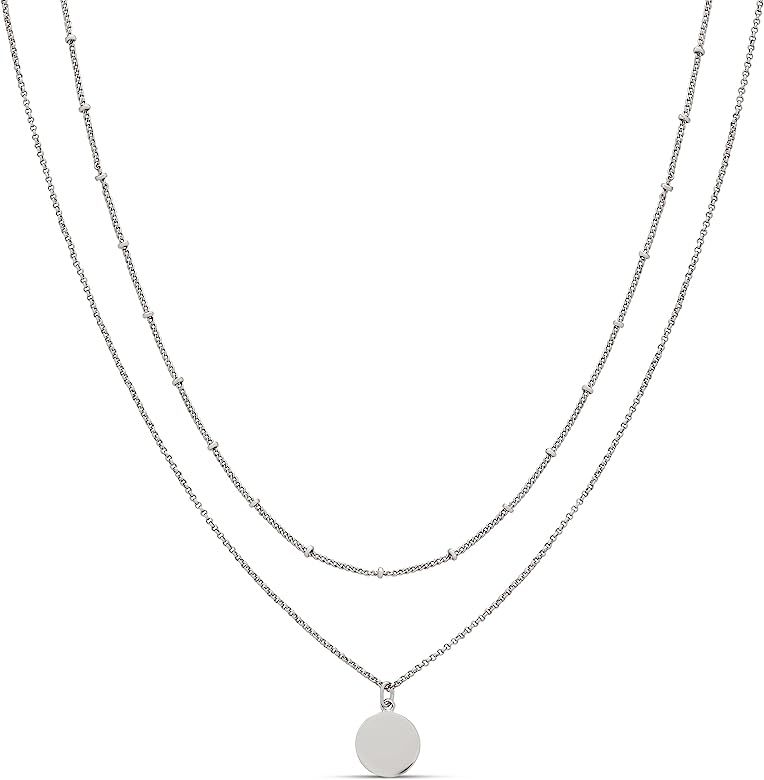 Amazon Essentials Polished Disc and Beaded Chain 2 Row Layer Necklace | Amazon (US)