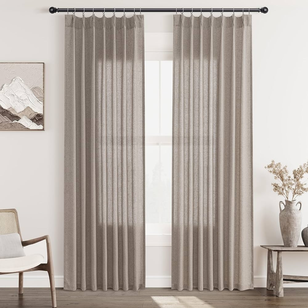 Dark Apricot Pinch Pleat Linen Curtains 84 Inch Length 2 Panels Set for Bedroom Dinging Room Semi... | Amazon (US)