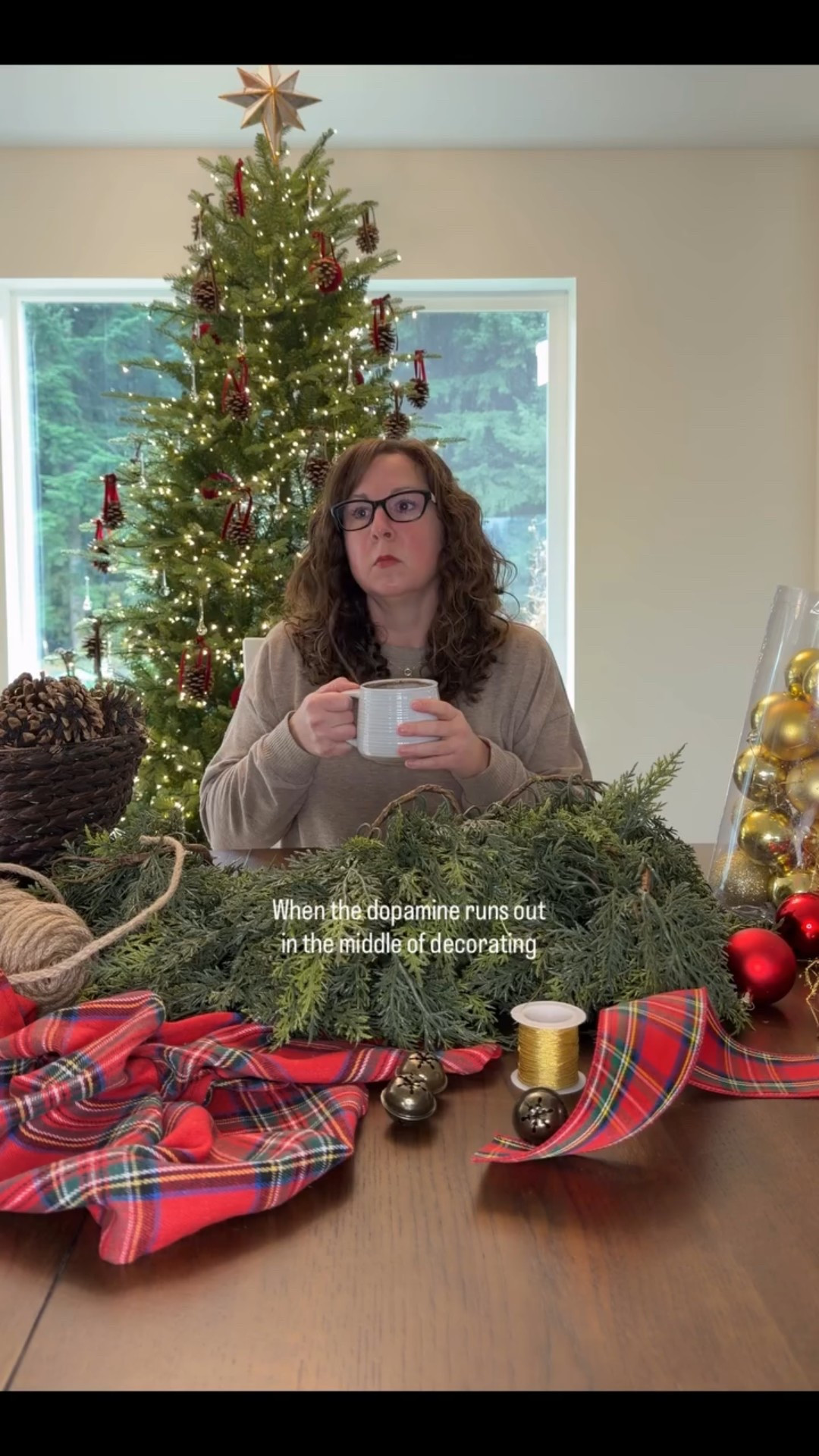 I do this to myself every year! I get halfway through decorating and the dopamine runs out. I’m left with decorations everywhere and no motivation 😆 I can’t be the only one right?! #adhdlife #adhdisreal #smallfarmbiglife #christmasdecorations🎄