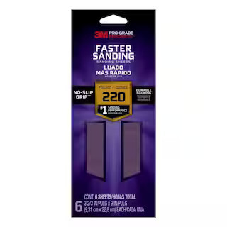 Pro Grade Precision 3 2/3 in. x 9 in. Fine 220-Grit Sheet Sandpaper (6-Pack) | The Home Depot