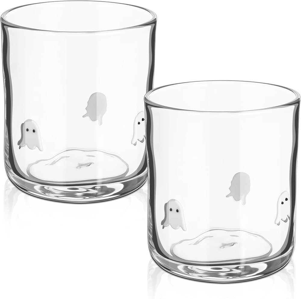 2 Pack Icon Glass Cups Halloween Ghosts Cups 14 Ounce Aesthetic Double Icon Juice Glasses for Hol... | Amazon (US)