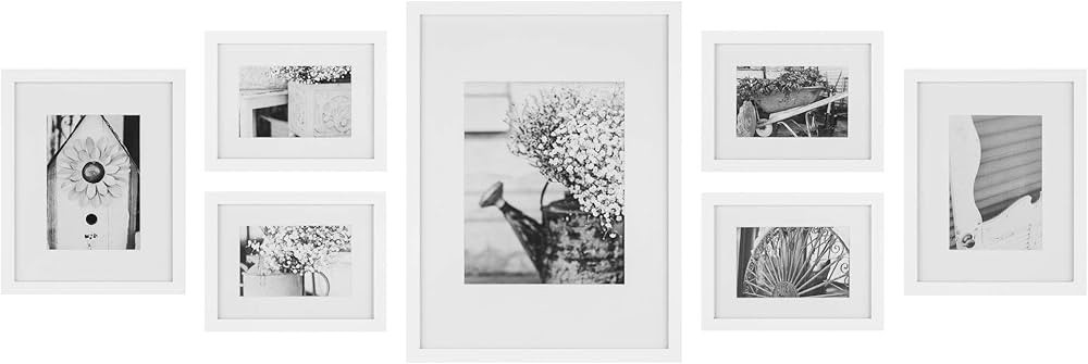 Gallery Perfect 7 Piece White Gallery Wall Kit Picture Frame Set with Decorative Art Prints & Han... | Amazon (US)