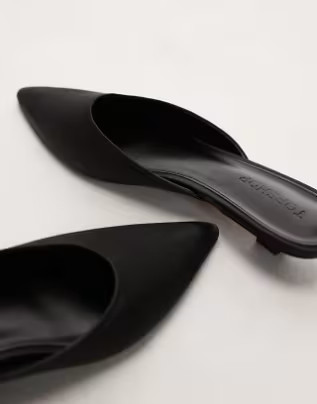 Topshop Dakota court kitten heel shoe in black satin | ASOS (Global)