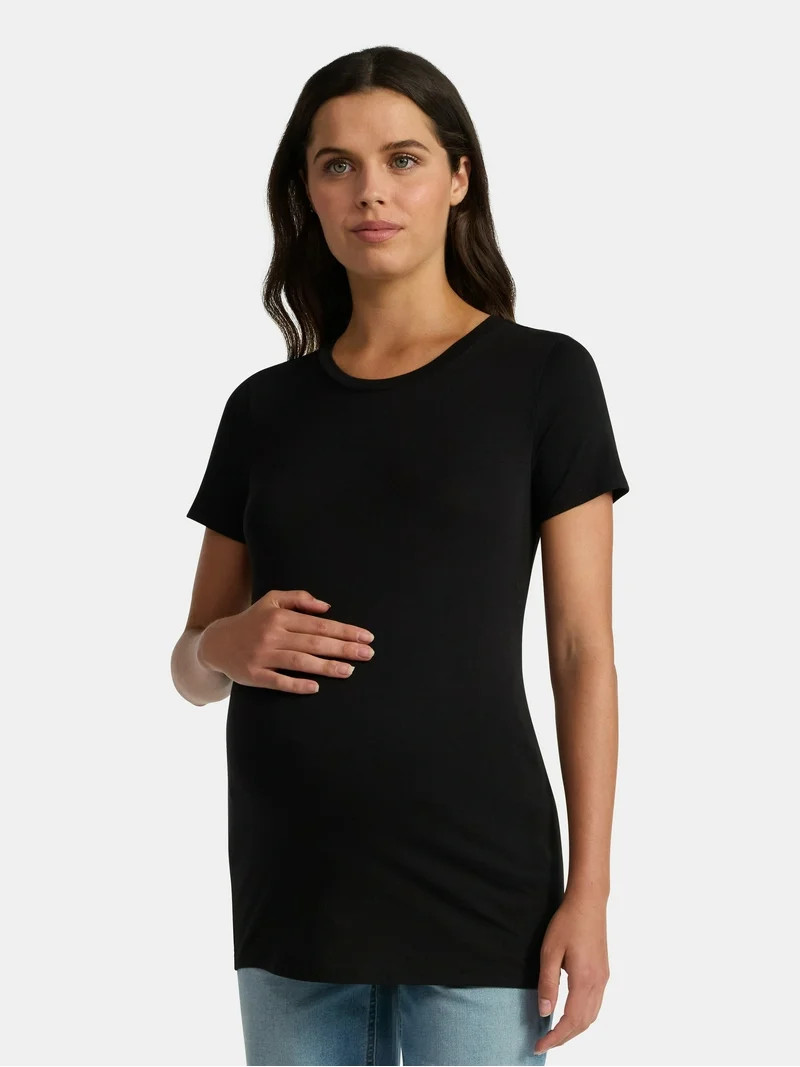 Time and Tru Women's Maternity Non Shirred Tee with Short Sleeves, Sizes S-XXL | Walmart (US)