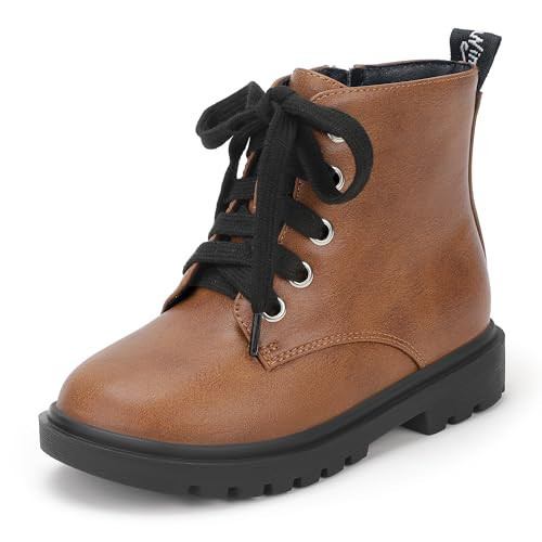 PANDANINJIA Girls Combat Boots Brown Toddler Kids Ankle Booties Size 12 | Amazon (US)