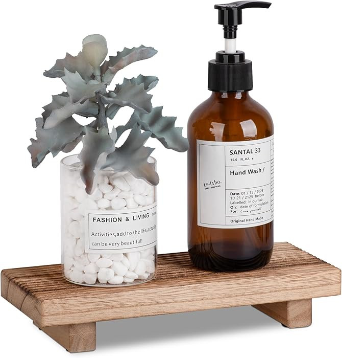 Bathroom Tray Farmhouse Decor Pedestal Stand Wood Riser Display Kitchen Accessories Soap Holder f... | Amazon (US)