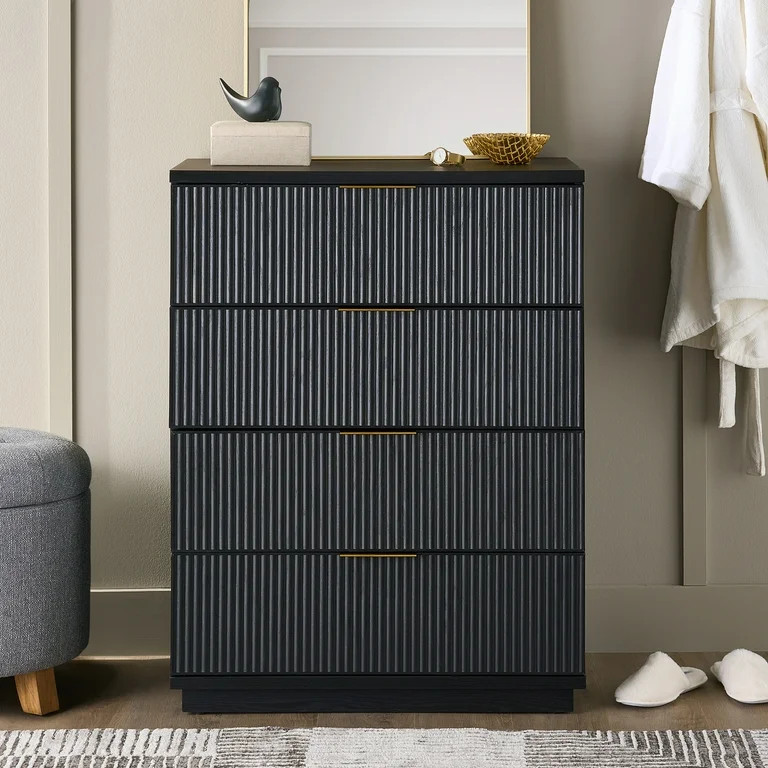 Better Homes & Gardens Lillian Fluted 4-Drawer Dresser, Rich Black Finish | Walmart (US)