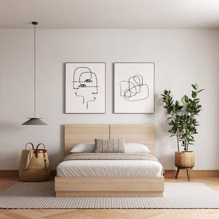 Milano Beige Oak Frame Queen Size Platform Bed with Headboard | The Home Depot