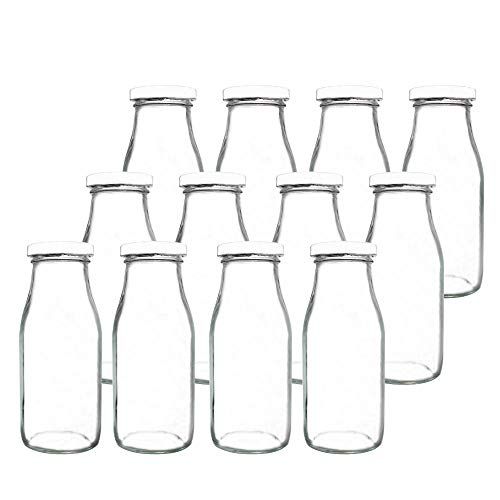 YEBODA 11oz Glass Milk Bottles with Reusable Metal Twist Lids and Straws for Beverage Glassware a... | Walmart (US)