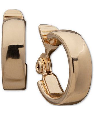 Gold-Tone Small Wide Clip-On Hoop Earrings, 0.71" | Macys (US)